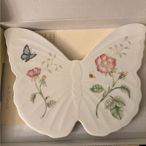 Lenox Butterfly Meadow Floral Serving Platter with Pink Flowers and Green Leaves